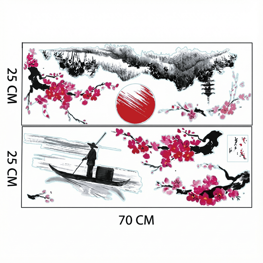 Comparaison entre la planche reçue et le motif posé : Stickers Muraux Style Japonais Cerisier Sakura
