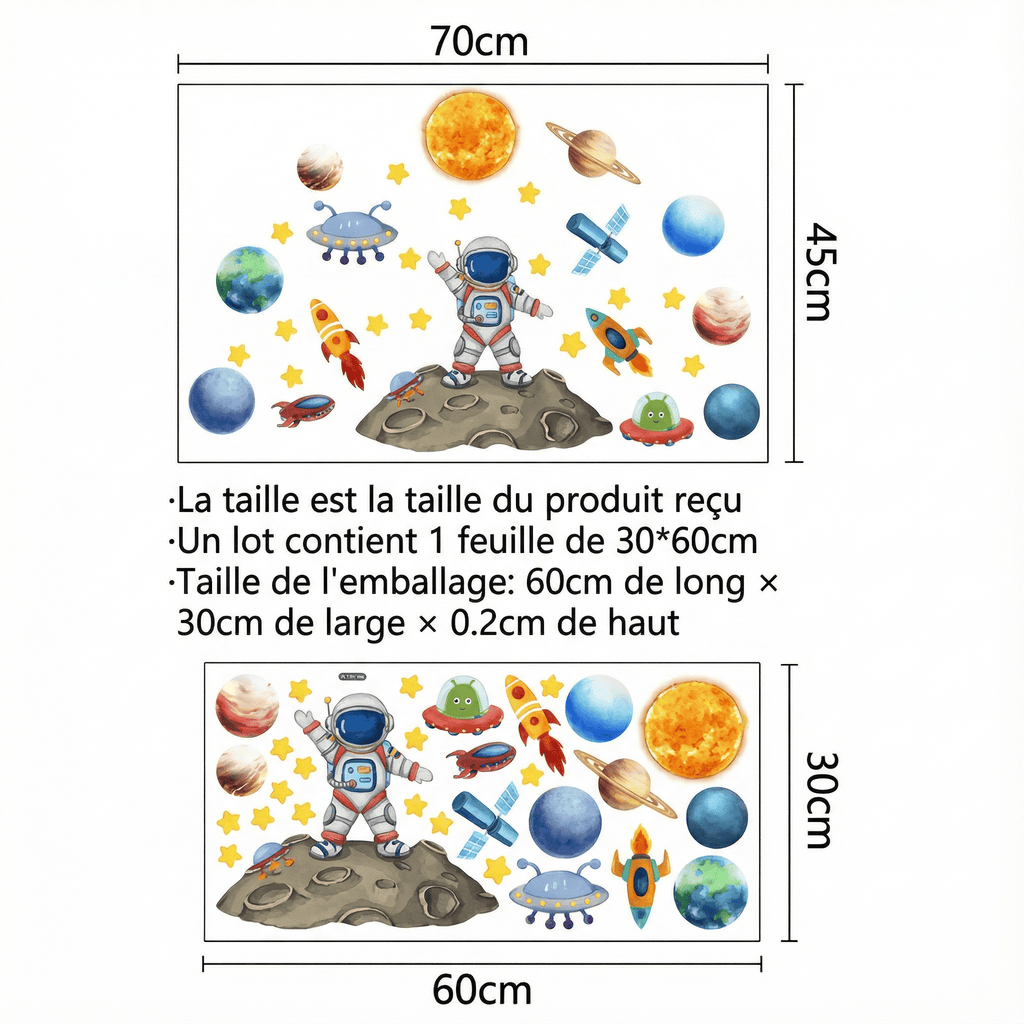 Stickers Muraux Thème Espace Chambre Enfant - dimensions