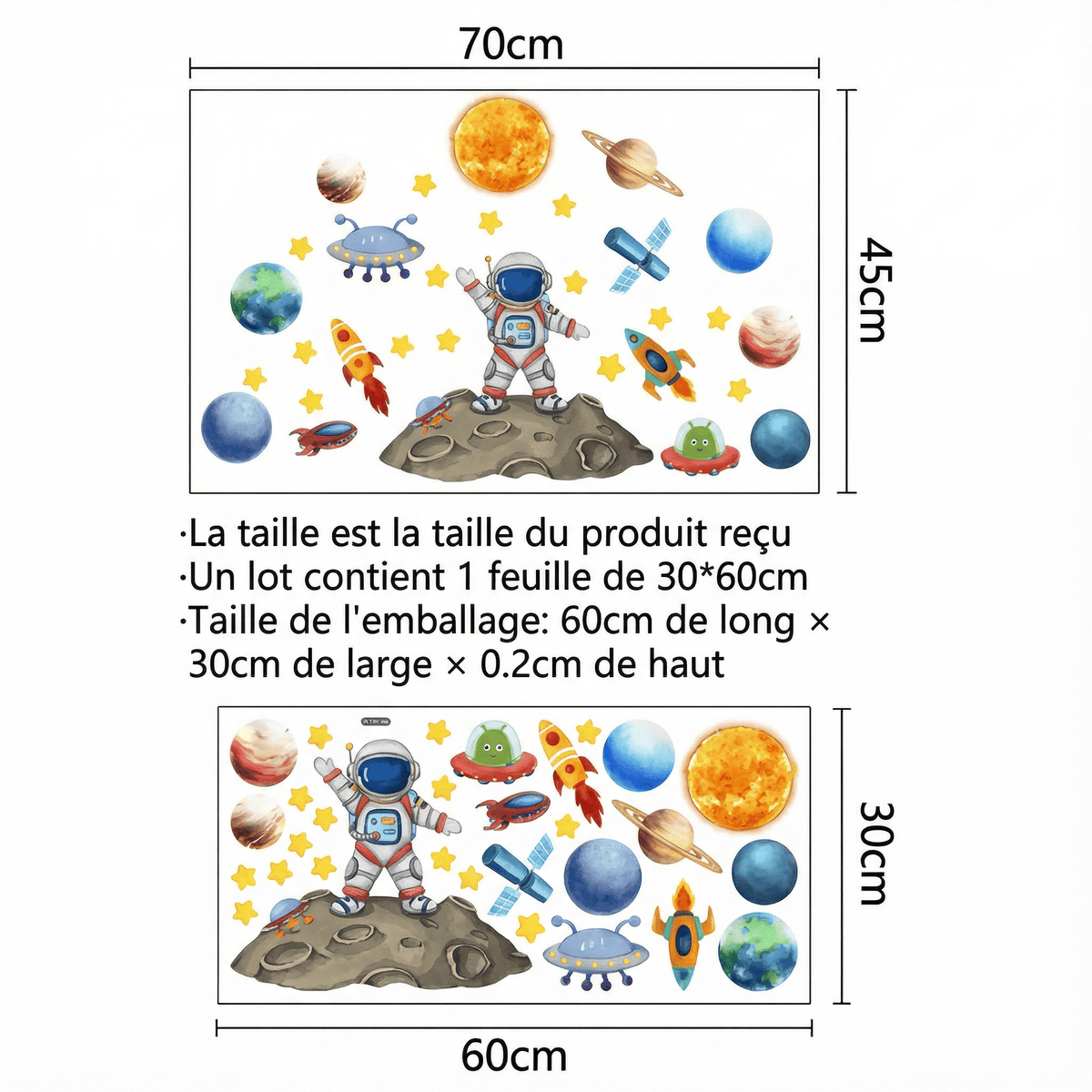 Stickers Muraux Thème Espace Chambre Enfant - dimensions