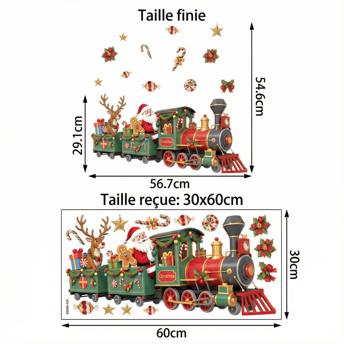 Stickers Muraux Train Père Noël - dimensions