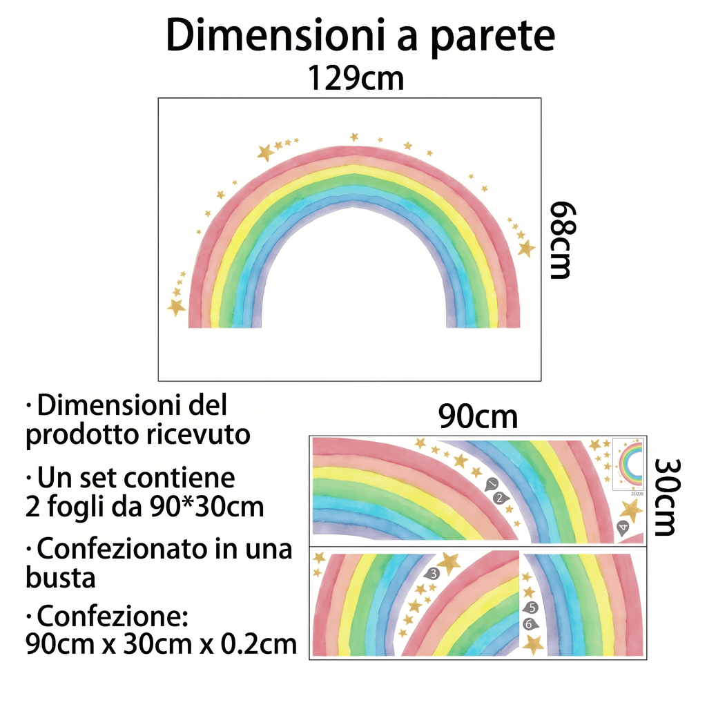 Adesivo murale grande arcobaleno - Dimensioni
