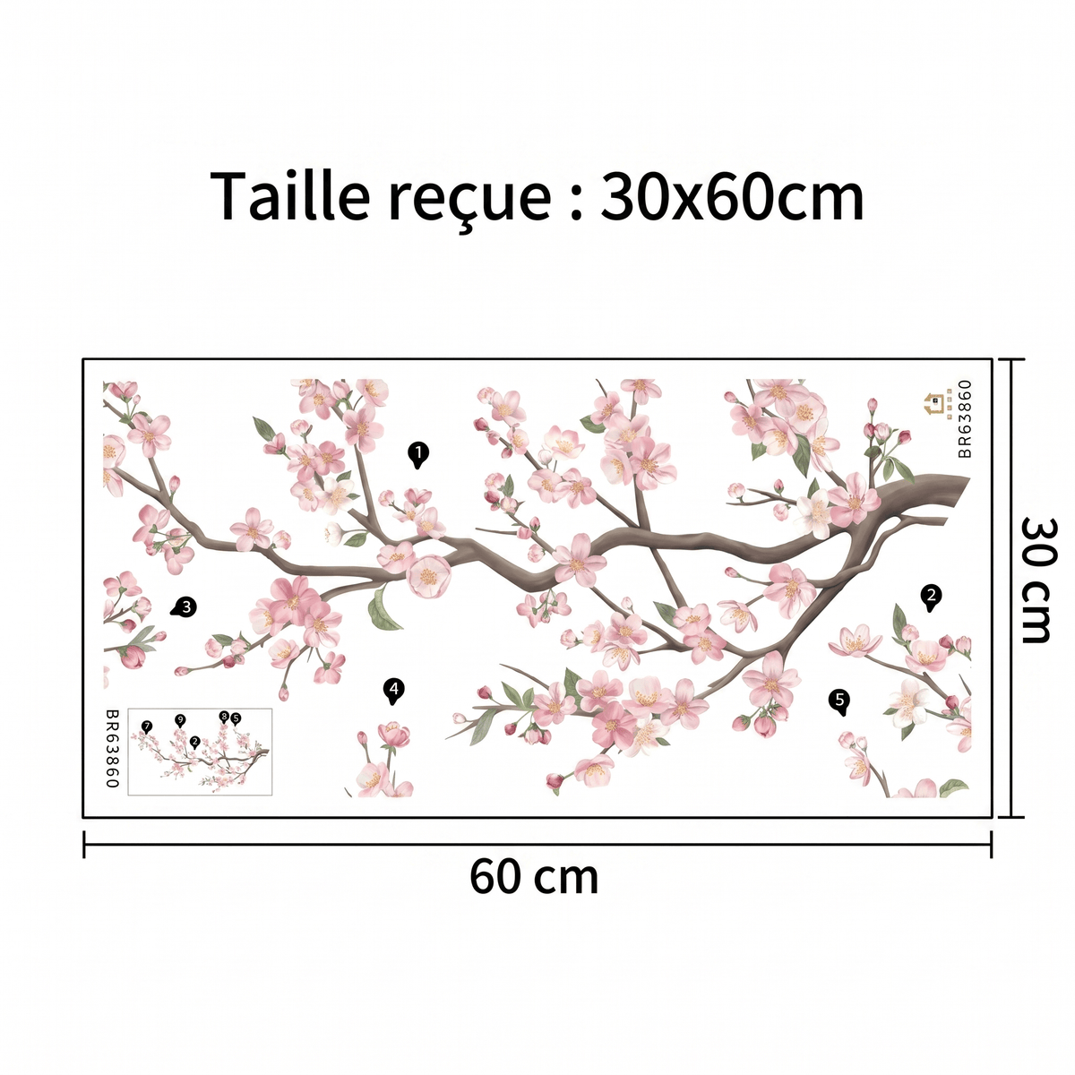 Grand Sticker Mural Branche de Cerisier en Fleurs
