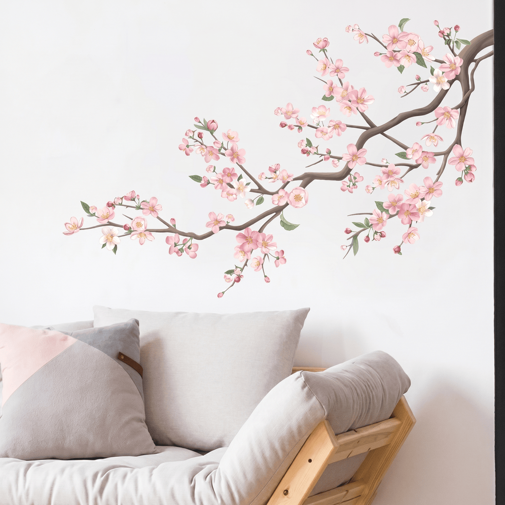 Grand Sticker Mural Branche de Cerisier en Fleurs