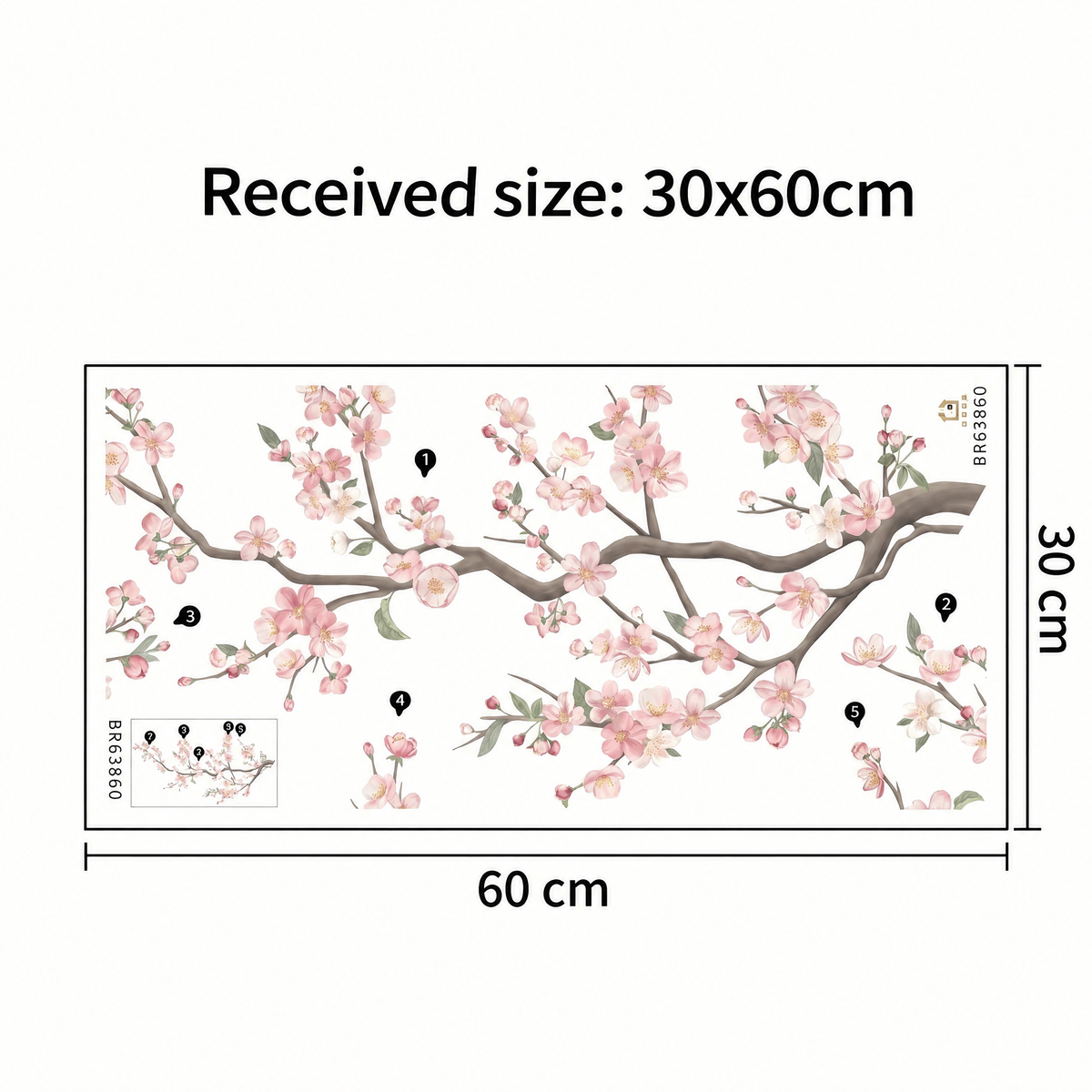 Large Cherry Blossom Branch Wall Sticker - dimensions