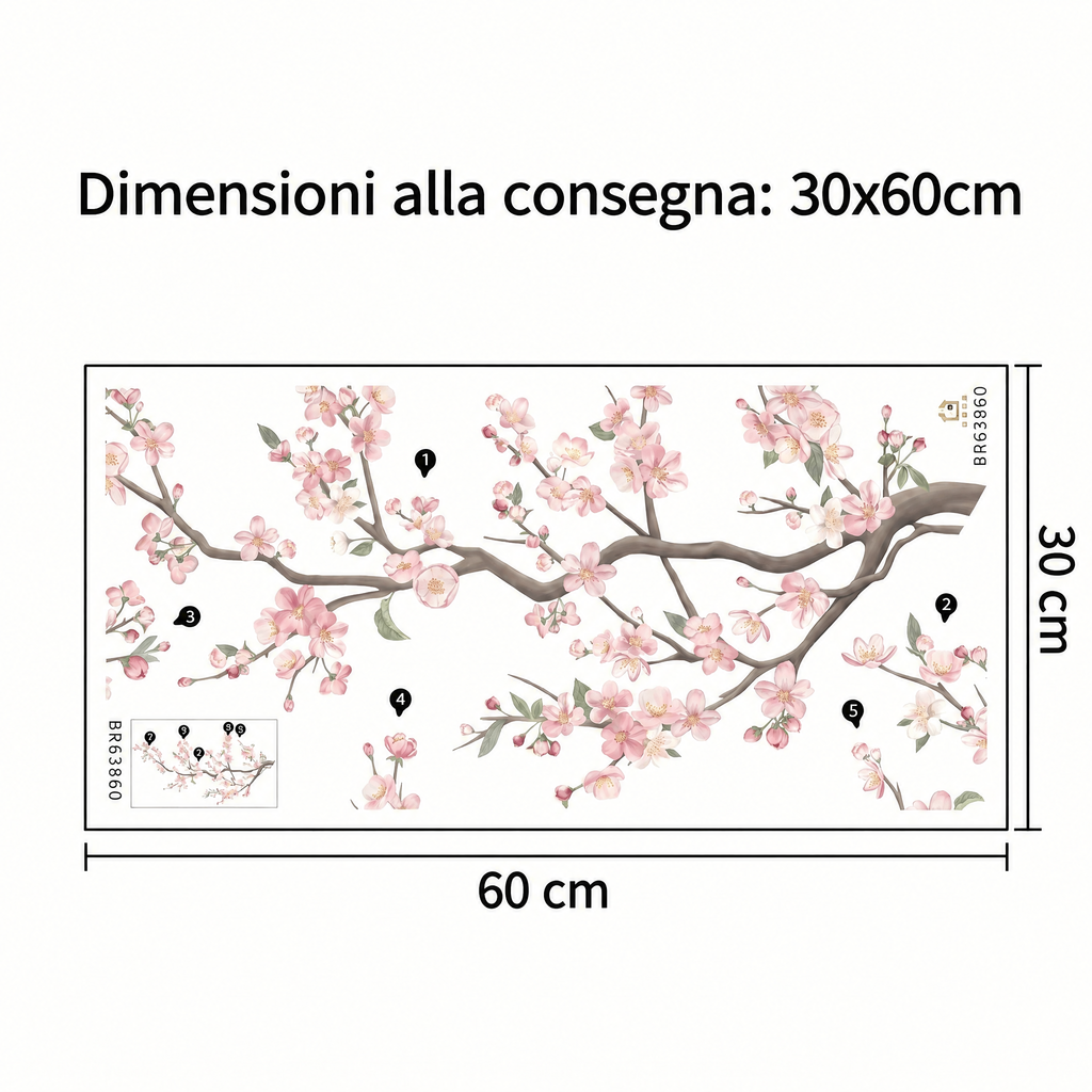 Adesivo murale grande ramo di ciliegio in fiore - Dimensioni