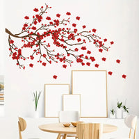 Grand Sticker Mural Branche Fleurie Rouge Salon