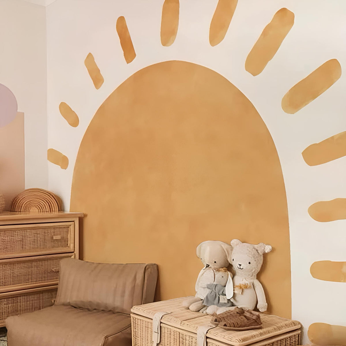 Grand Sticker Mural Soleil Bohème Terracotta Chambre Bébé