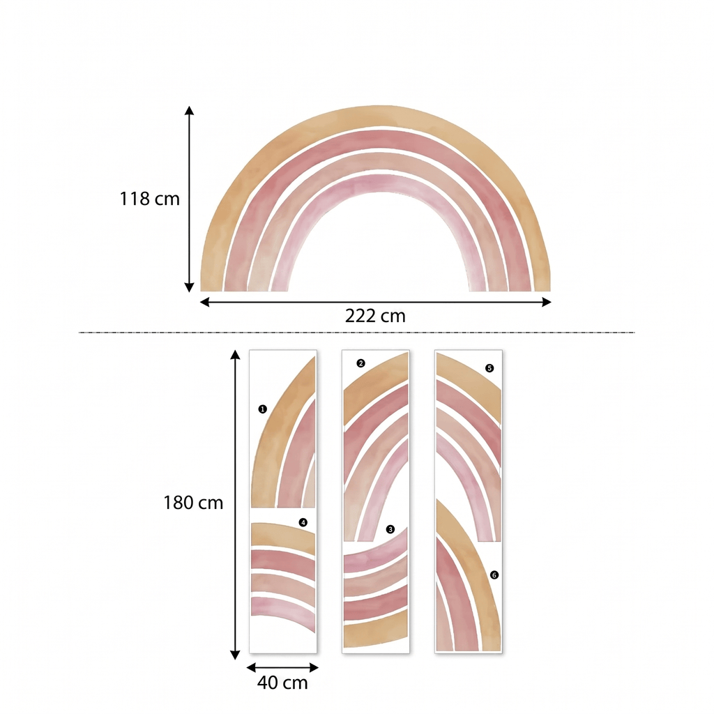 Grand Stickers Muraux Arc-en-Ciel Terracotta Pastel