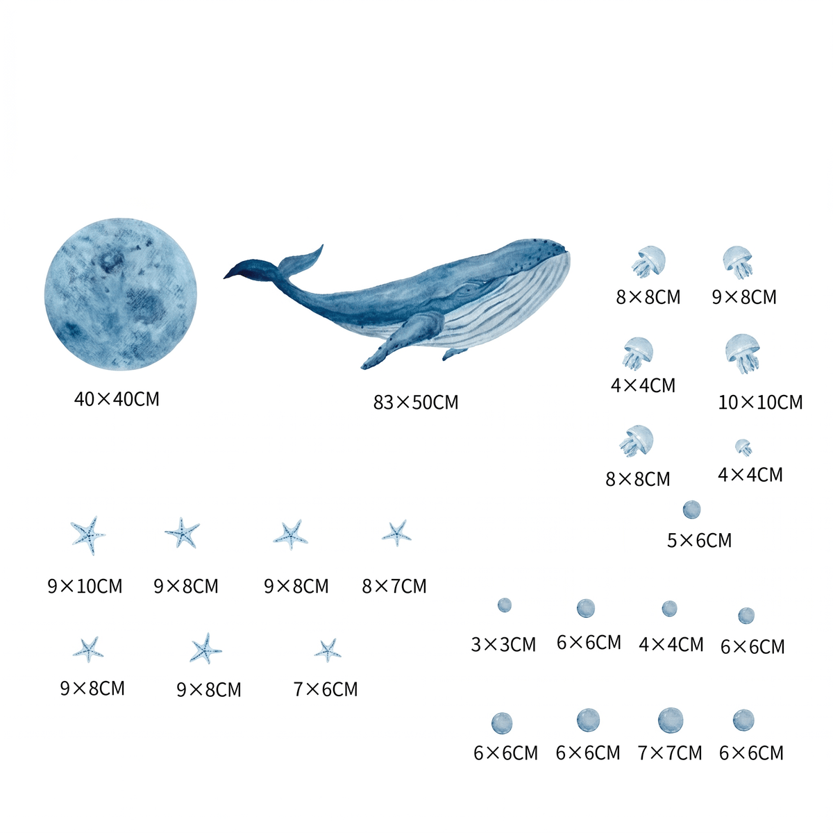 Grand Stickers Muraux Baleine Aquarelle Chambre Enfant