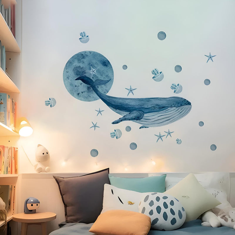 Grand Stickers Muraux Baleine Aquarelle Chambre Enfant