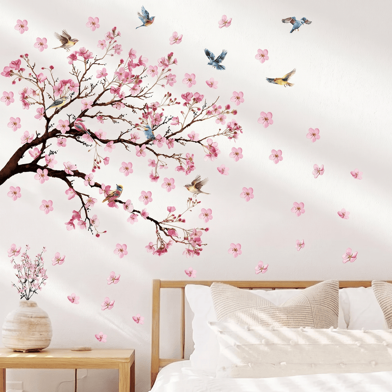 Grand Stickers Muraux Cerisier en Fleurs avec Oiseaux