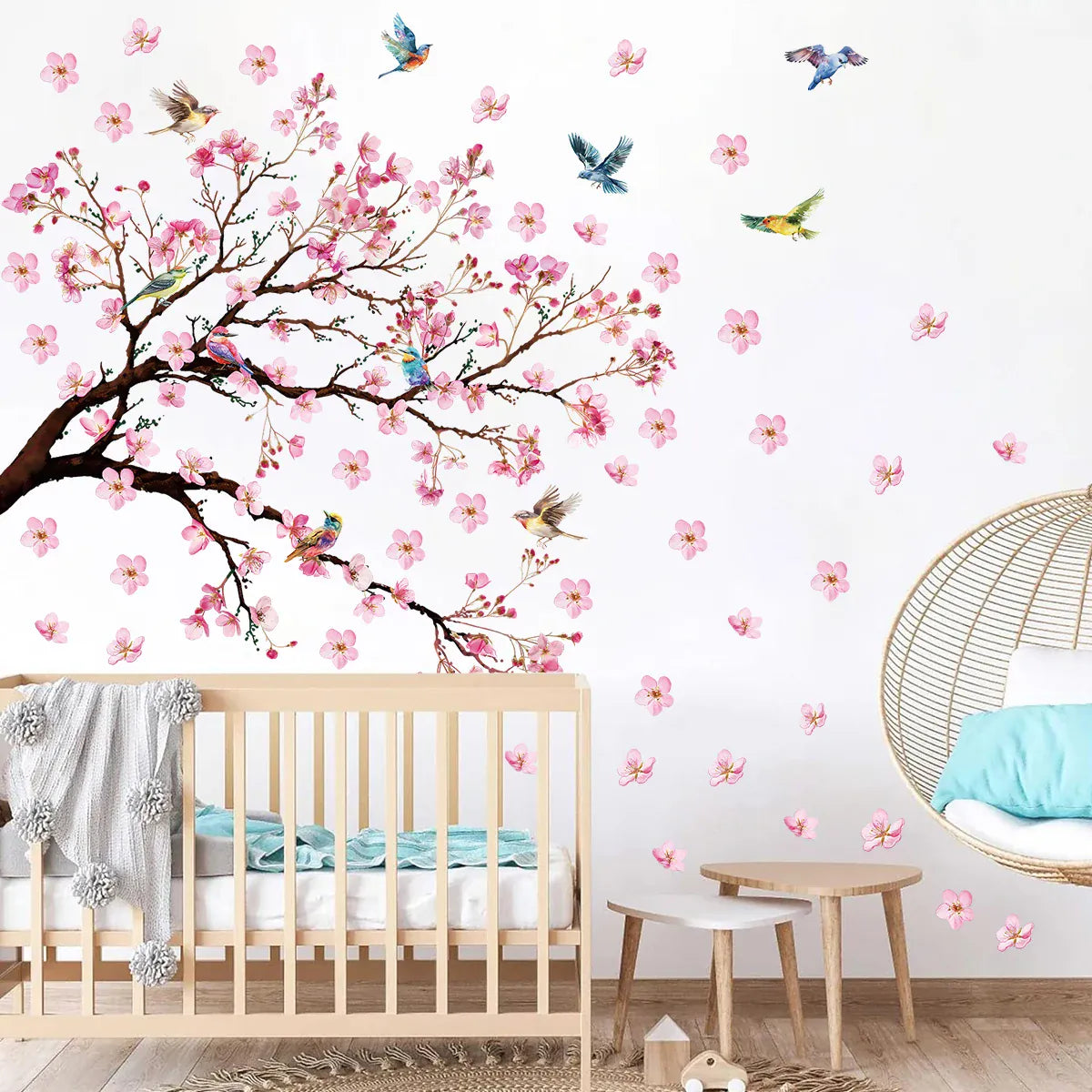 Grand Stickers Muraux Cerisier en Fleurs avec Oiseaux