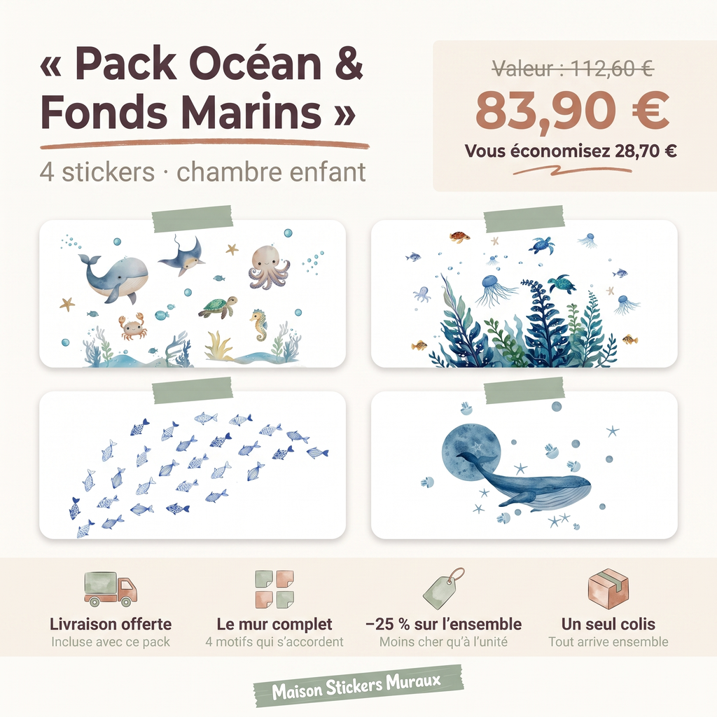 Pack Stickers Muraux Océan & Fonds Marins – Chambre Enfant