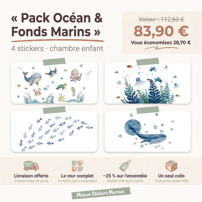Pack Stickers Muraux Océan & Fonds Marins – Chambre Enfant