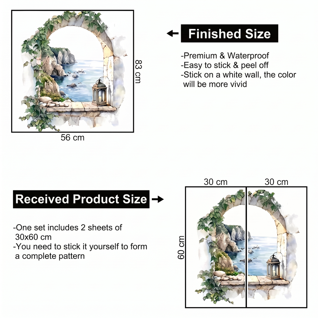 Mediterranean Arch Trompe-l'Oeil Living Room Wall Sticker - dimensions
