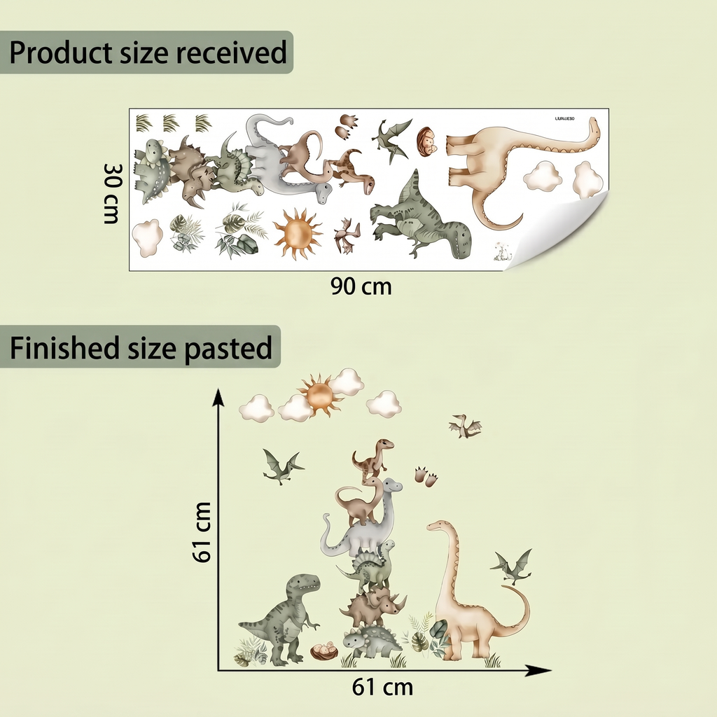 Watercolour Dinosaurs Kids' Room Wall Stickers - dimensions