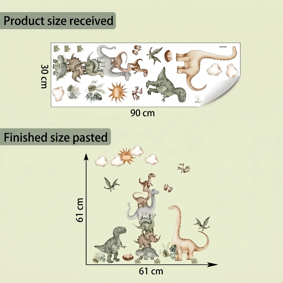 Watercolour Dinosaurs Kids' Room Wall Stickers - dimensions