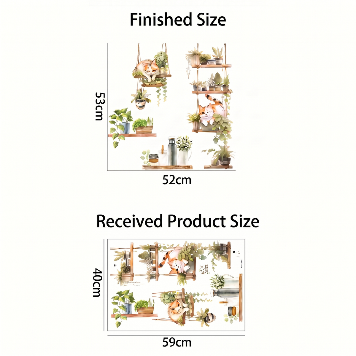 Hanging Plants and Cats Living Room Wall Stickers - dimensions