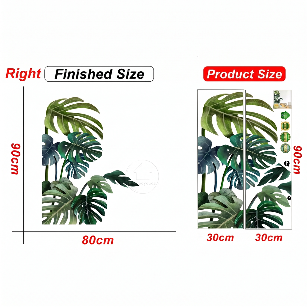 Large Monstera Corner Wall Stickers - dimensions
