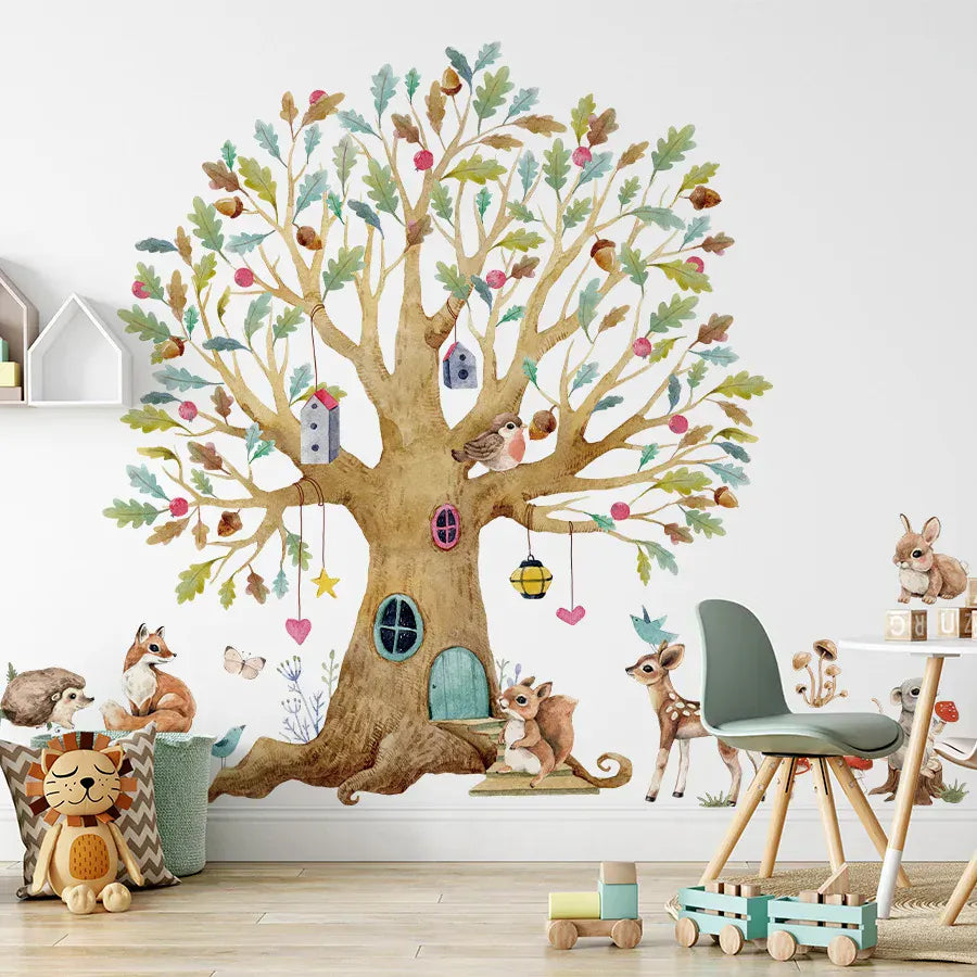 Sticker Mural Arbre Forêt Animaux Automne