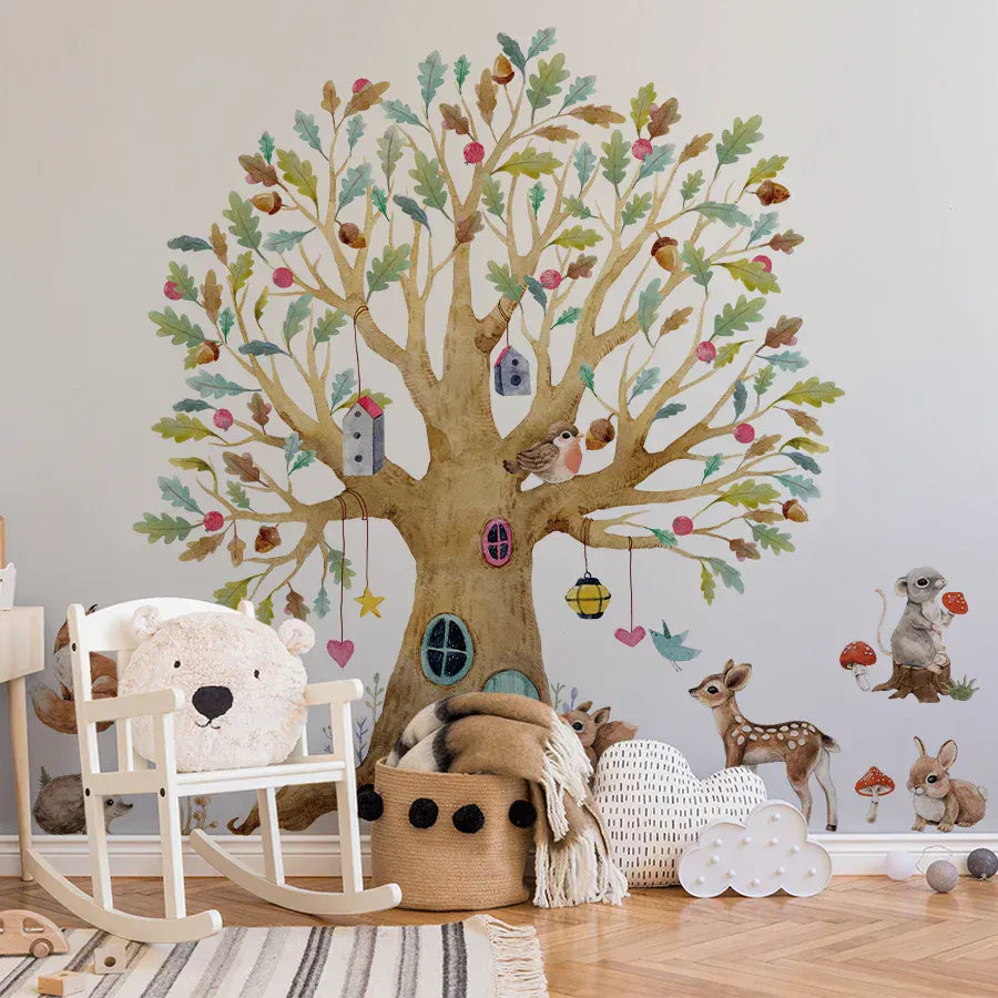 Sticker Mural Arbre Forêt Animaux Automne