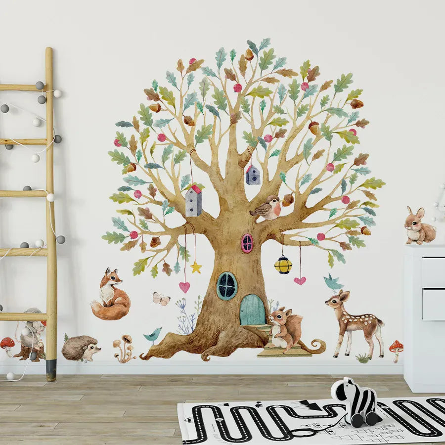 Sticker Mural Arbre Forêt Animaux Automne