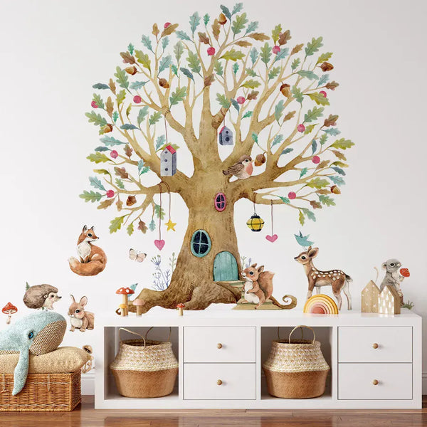 Sticker Mural Arbre Forêt Animaux Automne