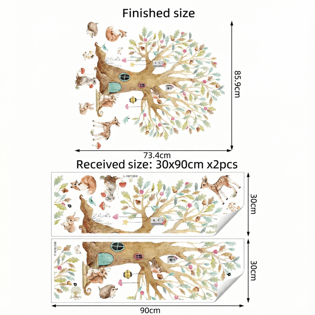 Autumn Forest Tree and Animals Wall Sticker - dimensions