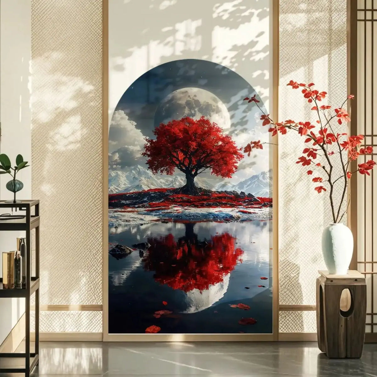 Sticker Mural Arche Arbre Rouge Thème Japonais