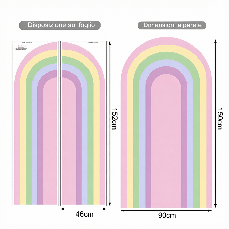 Il foglio che ricevi a confronto con il motivo applicato: Adesivo murale arco color arcobaleno