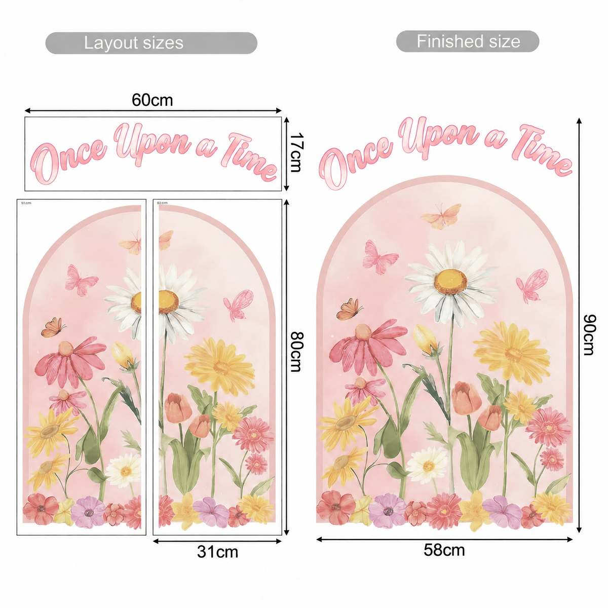 Floral Arch with Message Wall Sticker - dimensions