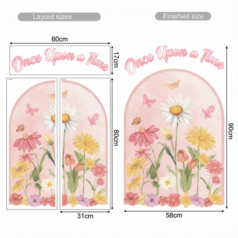 The sheet you receive compared with the design on the wall: Floral Arch with Message Wall Sticker