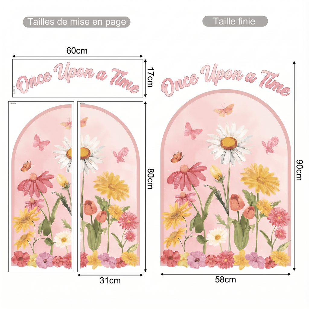 Sticker Mural Arche Floral avec Message - dimensions
