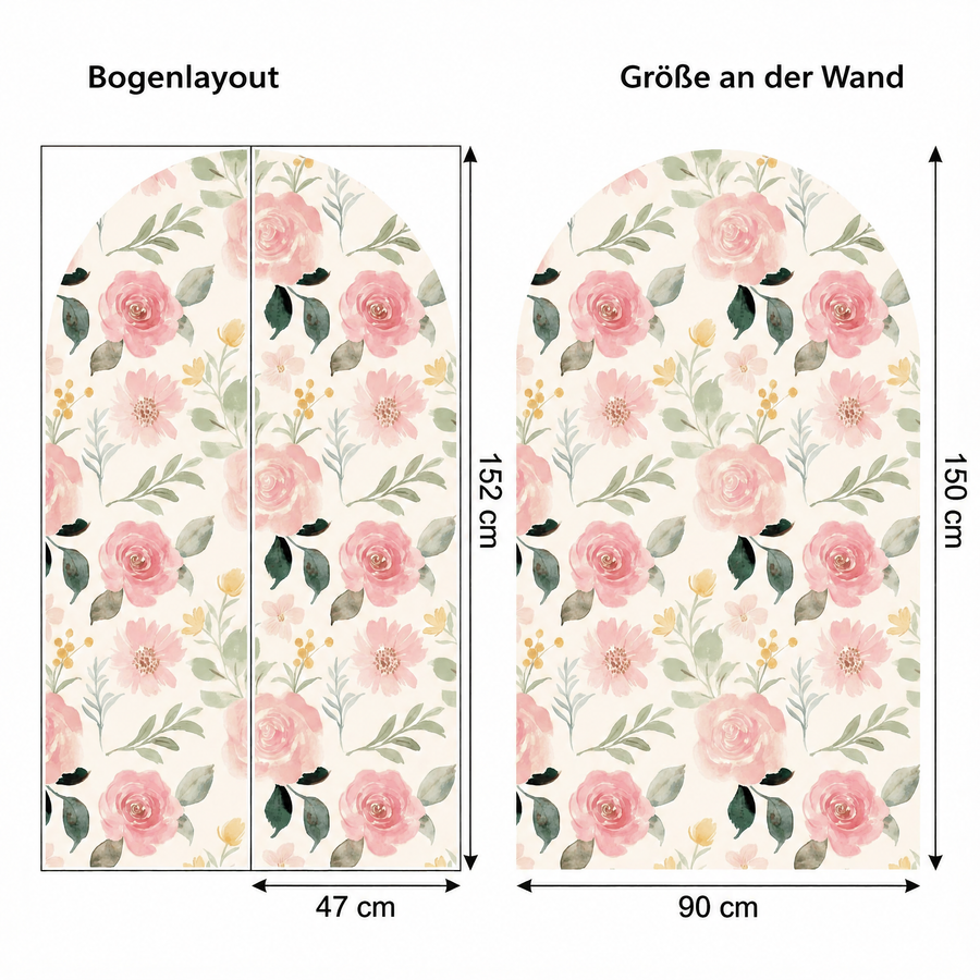 Der gelieferte Bogen im Vergleich zum Motiv an der Wand: Wandtattoo Rosenbogen