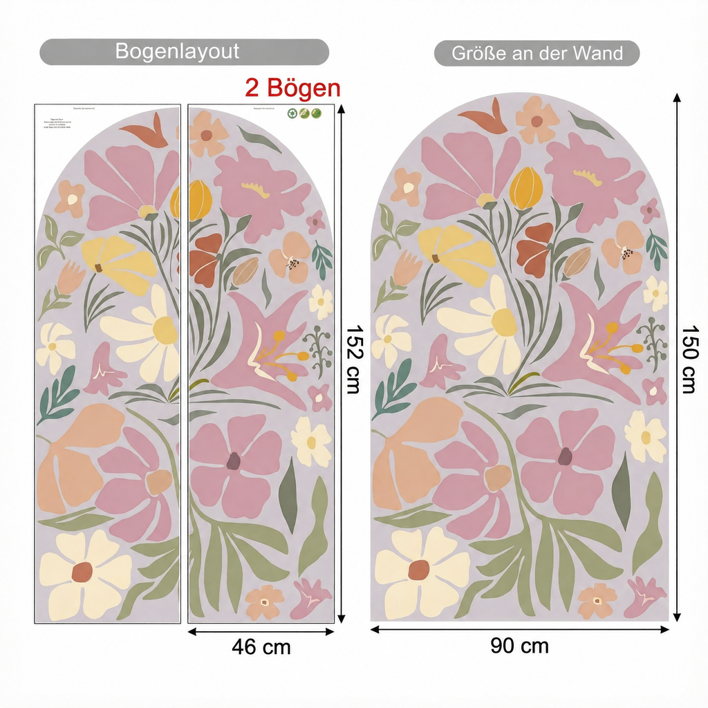 Wandtattoo Moderner Blumenbogen - Maße