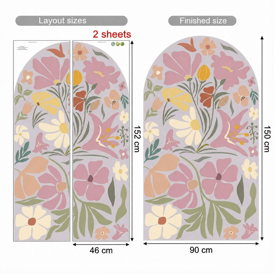 The sheet you receive compared with the design on the wall: Modern Floral Arch Wall Sticker