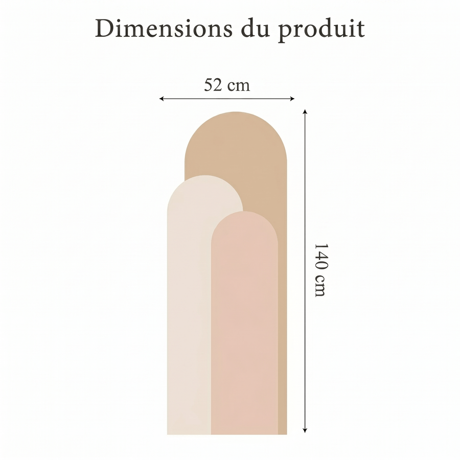 Comparaison entre la planche reçue et le motif posé : Sticker Mural Arche Géométrique Bohème Salon