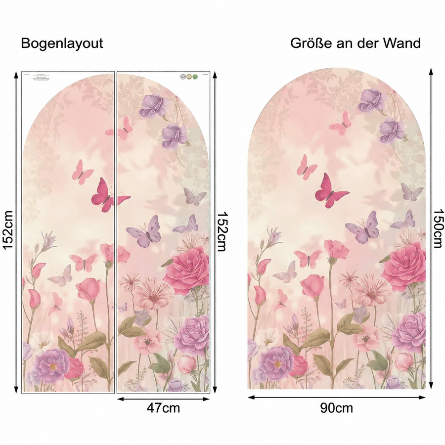 Der gelieferte Bogen im Vergleich zum Motiv an der Wand: Wandtattoo Bogen mit Schmetterlingen
