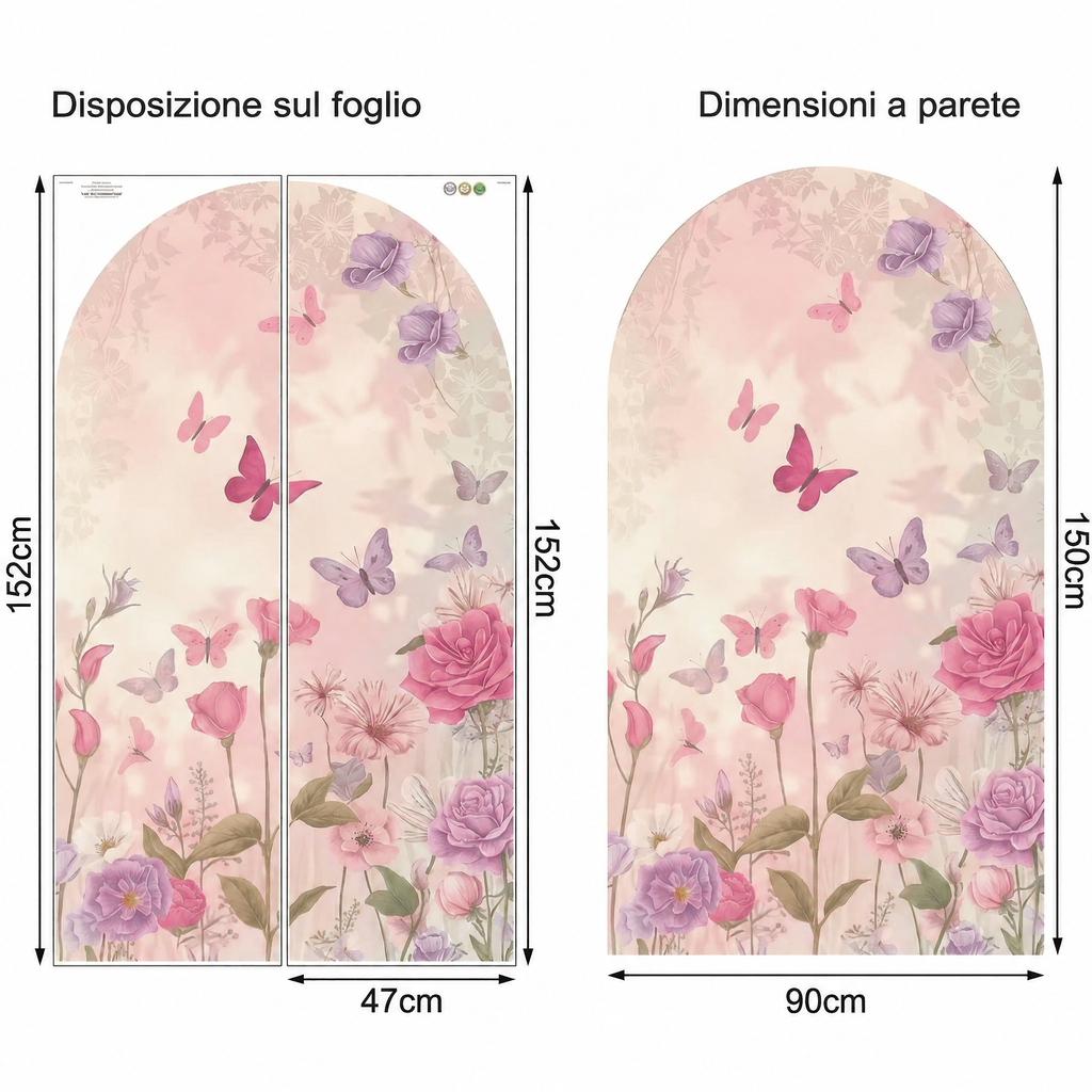 Adesivo murale arco con farfalle - Dimensioni