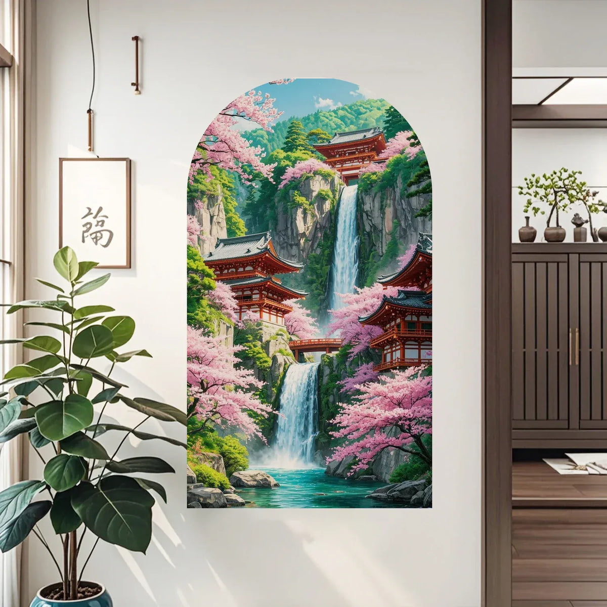 Sticker Mural Arche Temple Japonais dans Cascade