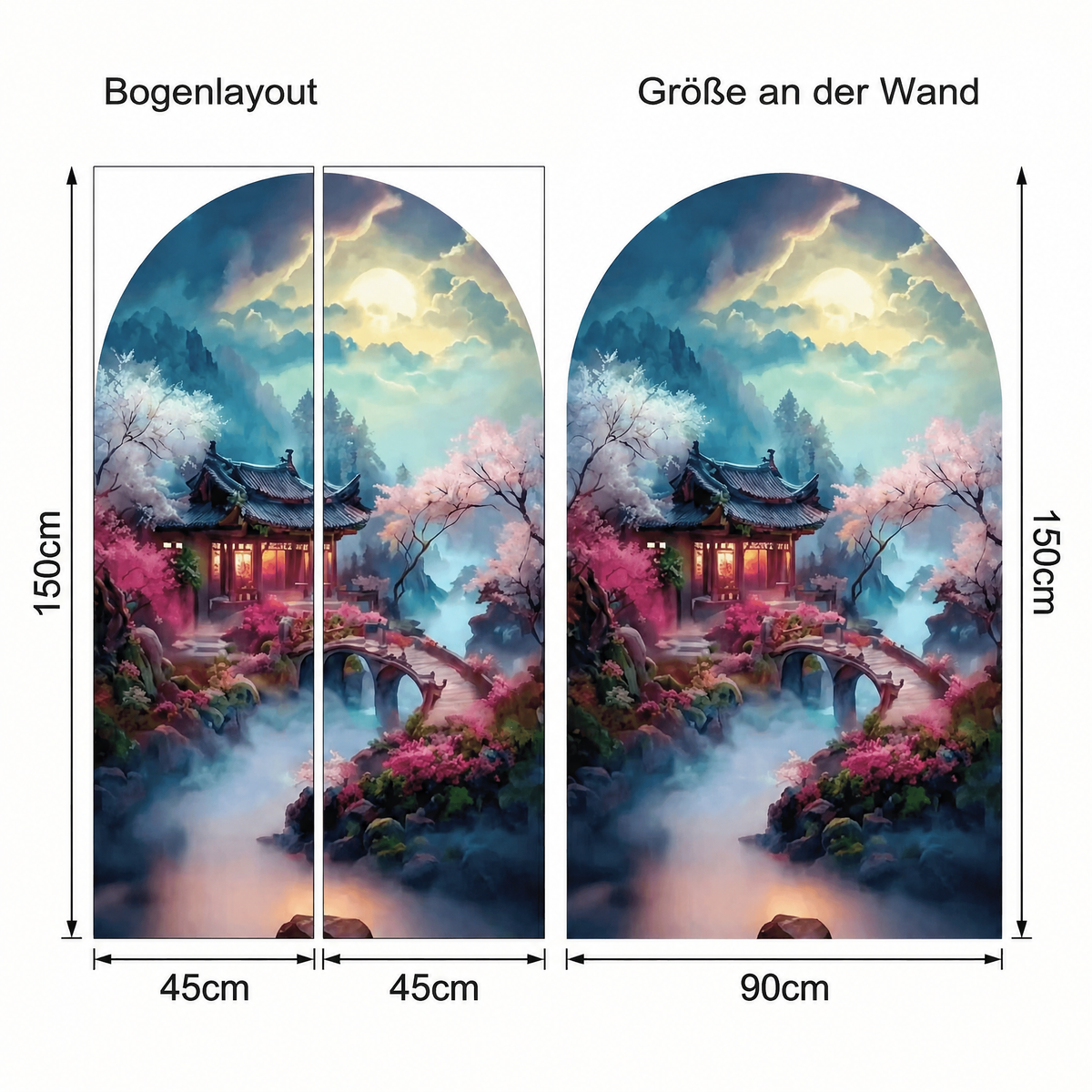 Wandtattoo Bogen Japanischer Tempel - Maße
