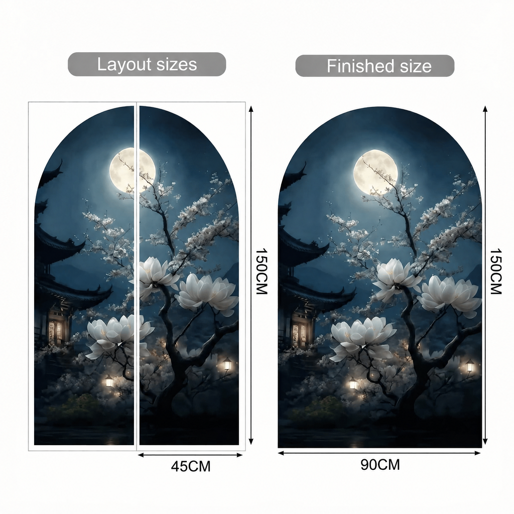 Japanese Temple at Night Arch Wall Sticker - dimensions