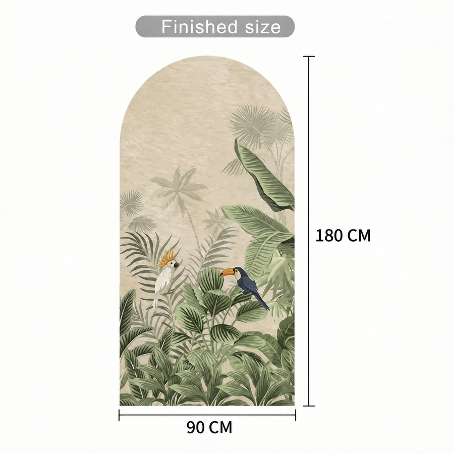 The sheet you receive compared with the design on the wall: Tropical Leaf Arch Wall Sticker