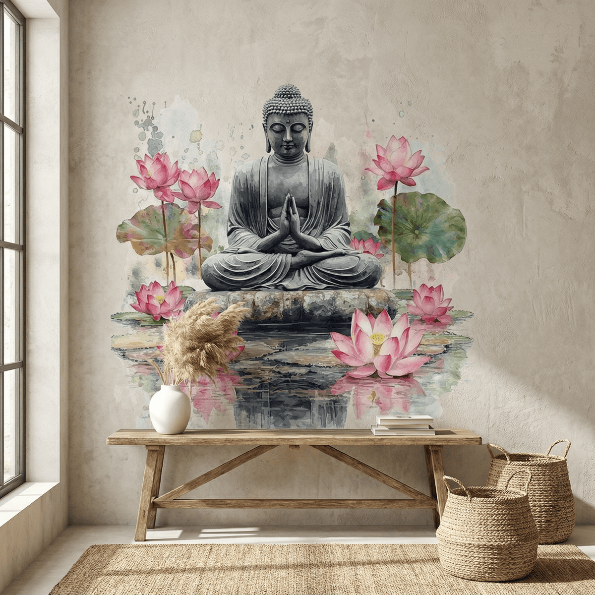 Sticker Mural Bouddha Zen Fleurs de Lotus