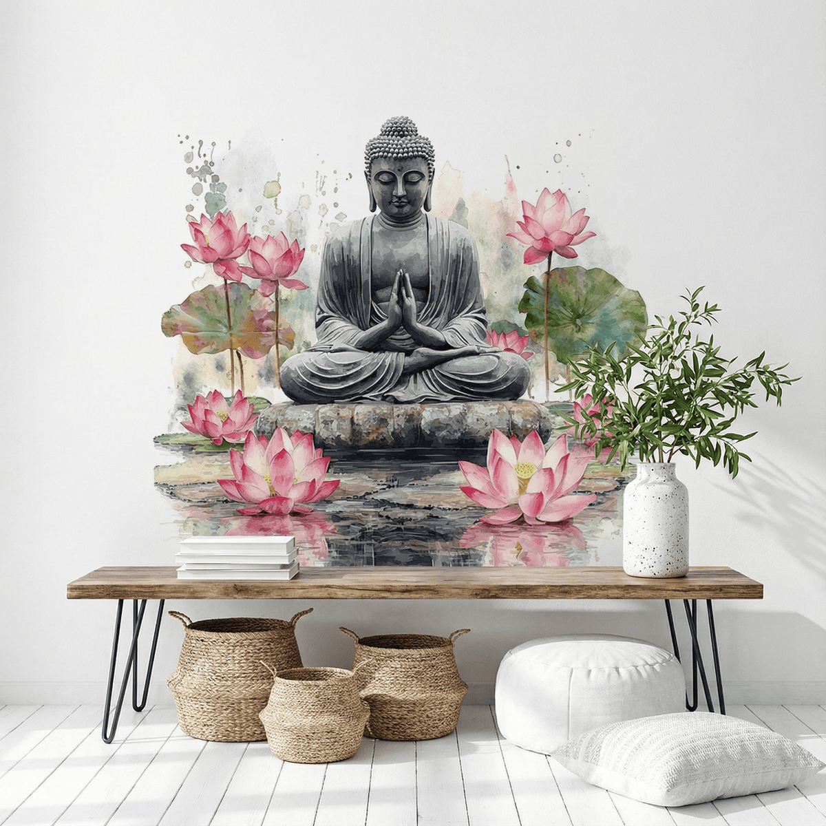 Sticker Mural Bouddha Zen Fleurs de Lotus