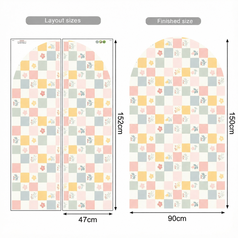 The sheet you receive compared with the design on the wall: Pastel Tiles Wall Sticker