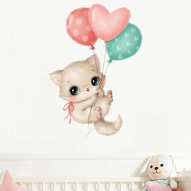 Sticker Mural Chat Kawaii avec Ballons