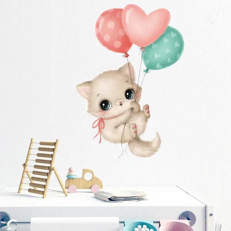 Sticker Mural Chat Kawaii avec Ballons