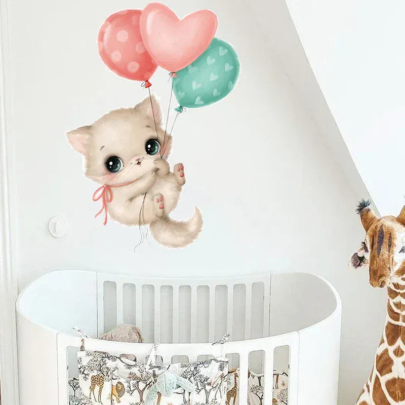 Sticker Mural Chat Kawaii avec Ballons
