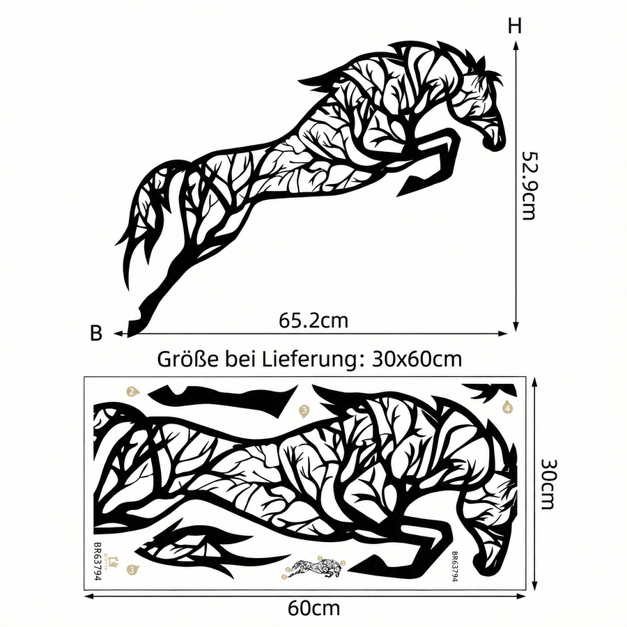 Der gelieferte Bogen im Vergleich zum Motiv an der Wand: Wandtattoo Pferd mit Baum